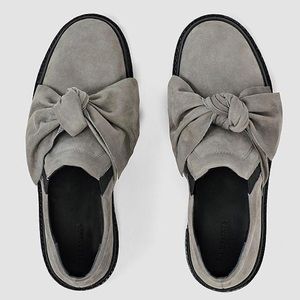 New All Saints Gray Zale Leather Bow Low Top